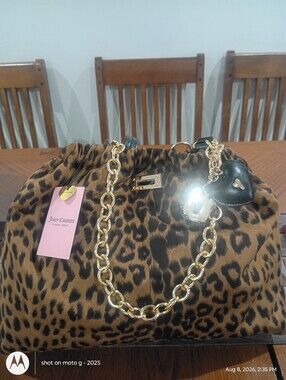 Juicy Couture Leopard-Print Shoulder Bag with Gold Chain
